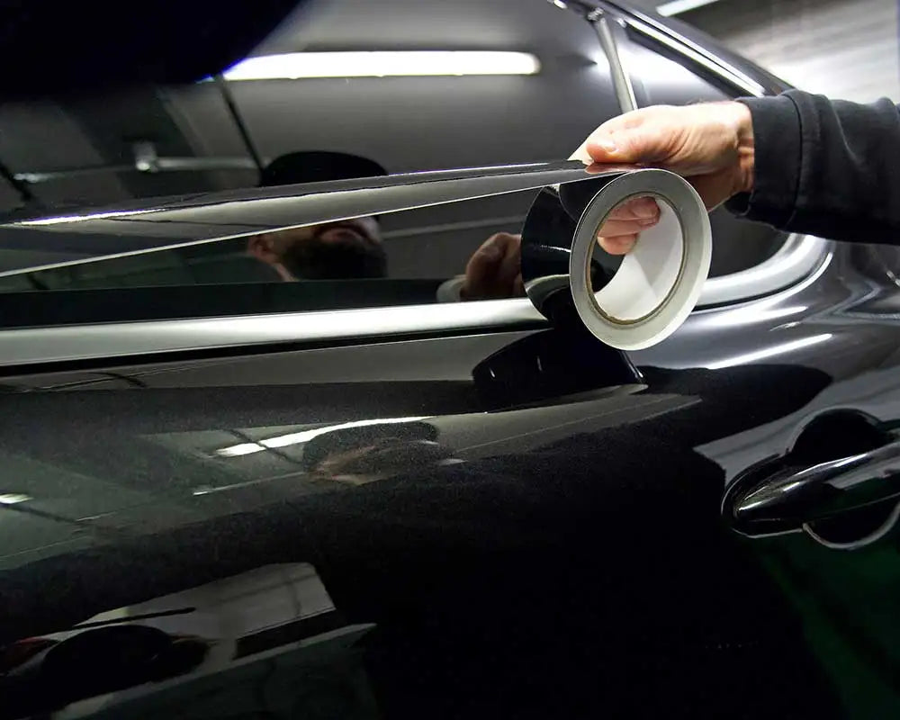 Glossy Black Vinyl Wrap Stripes Chrome