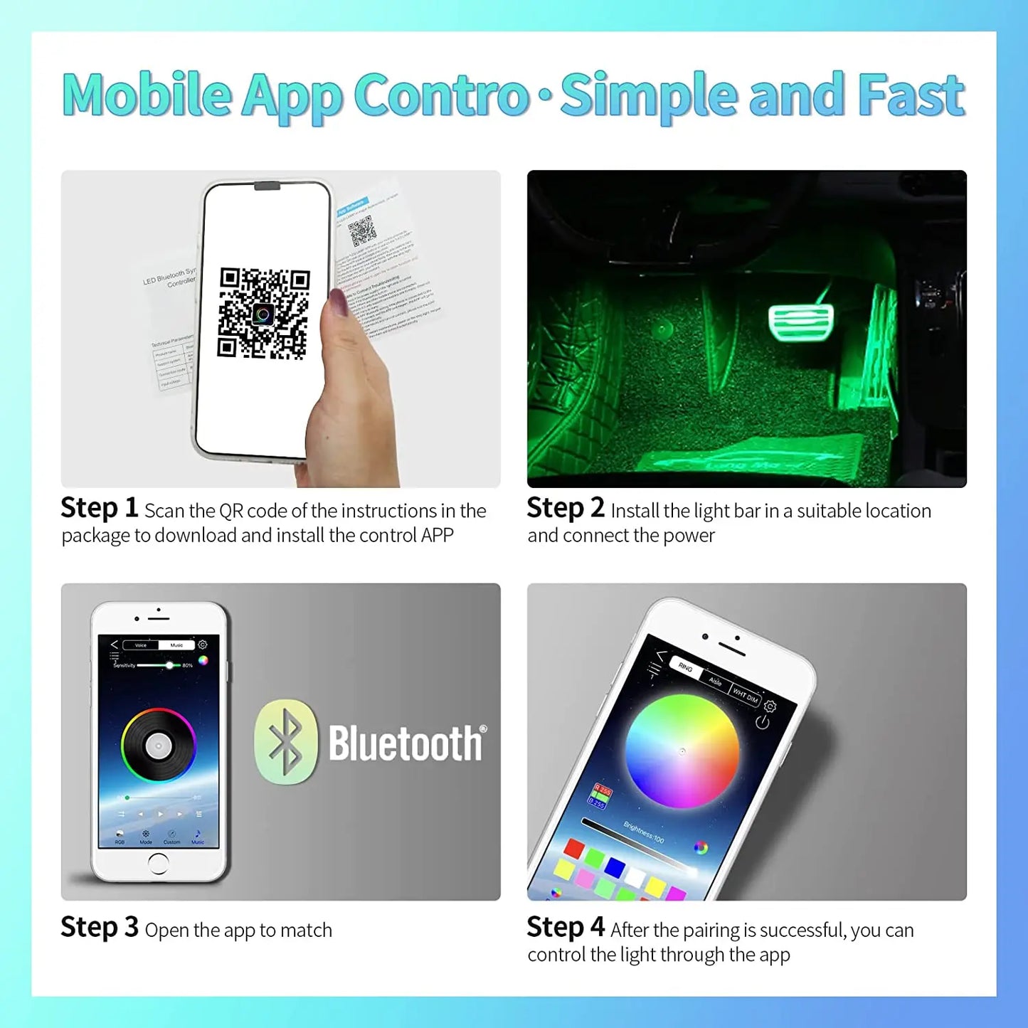 Neon LED Car Interior + Remote App Music Control