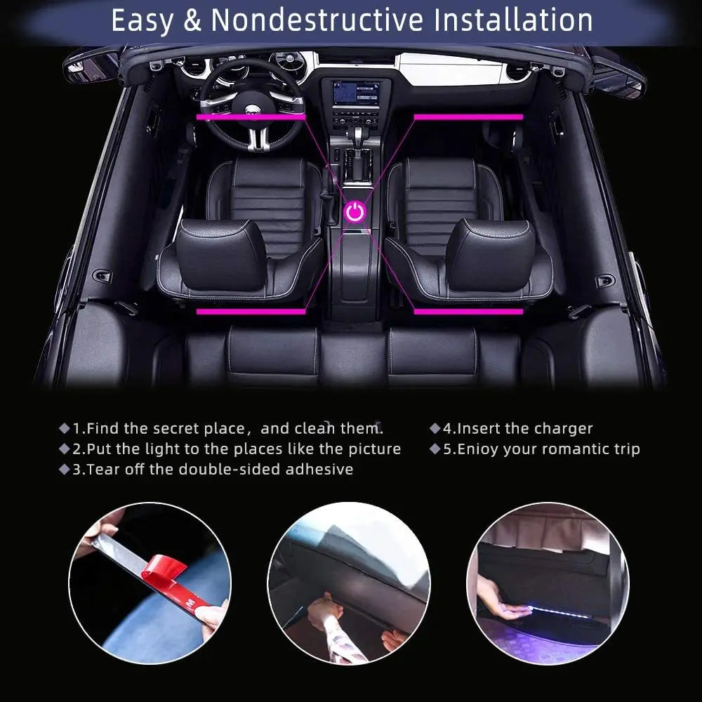 Neon LED Car Interior + Remote App Music Control